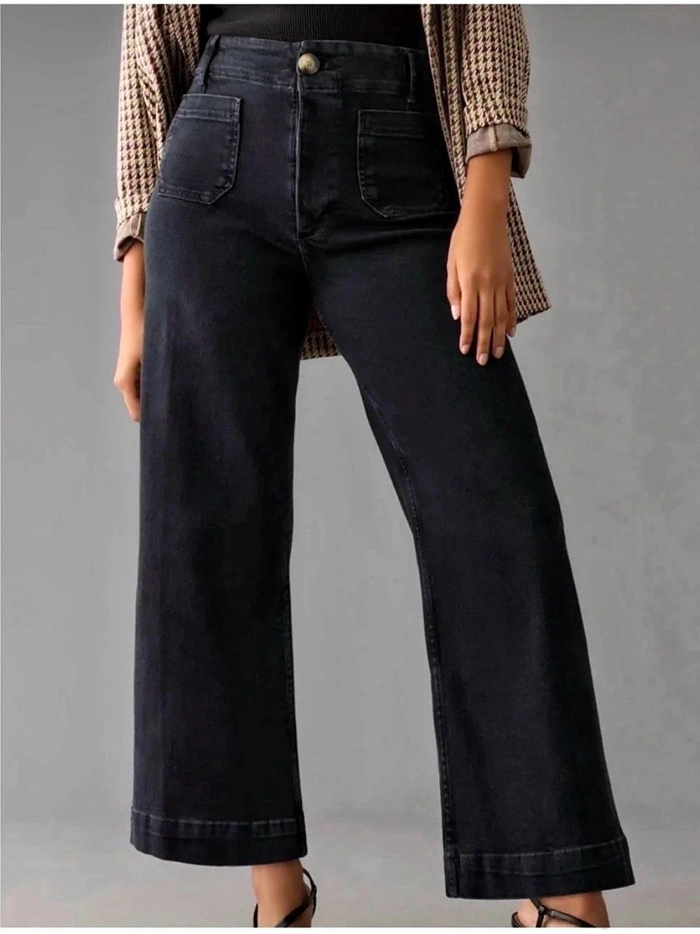 PILCRO Anthropologie Women's 27 Black The Skipper High-Rise Crop Wide-Leg Jeans